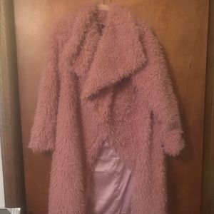 Missguided Pink Shaggy Faux Fur Coat, Size M/US 8